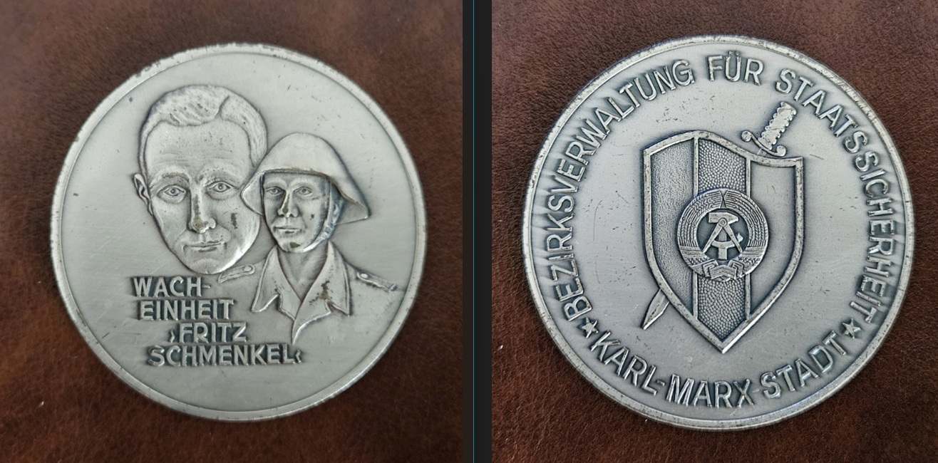 DDR MfS/Stasi Sleeve Cuff, Commemorative Badges, and Desk Coins